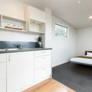 6.0m Cabin kitchen bedroom view